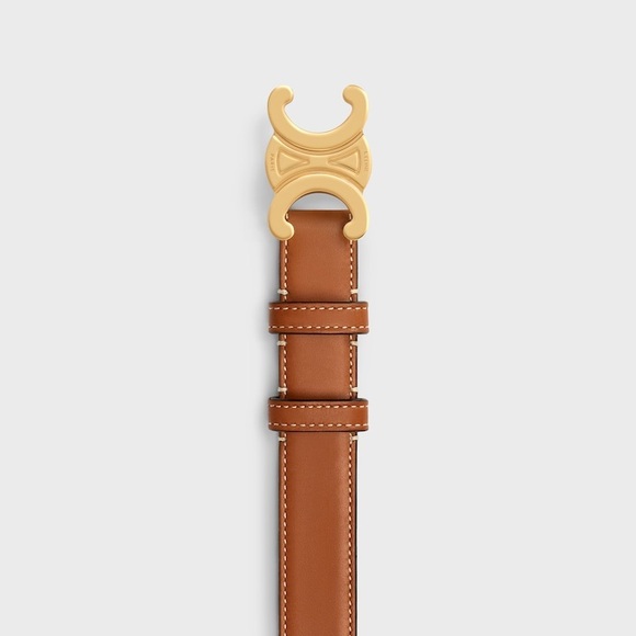 Celine triomphe Tan Leather Belt with Gold Accent - Picture 2 of 10